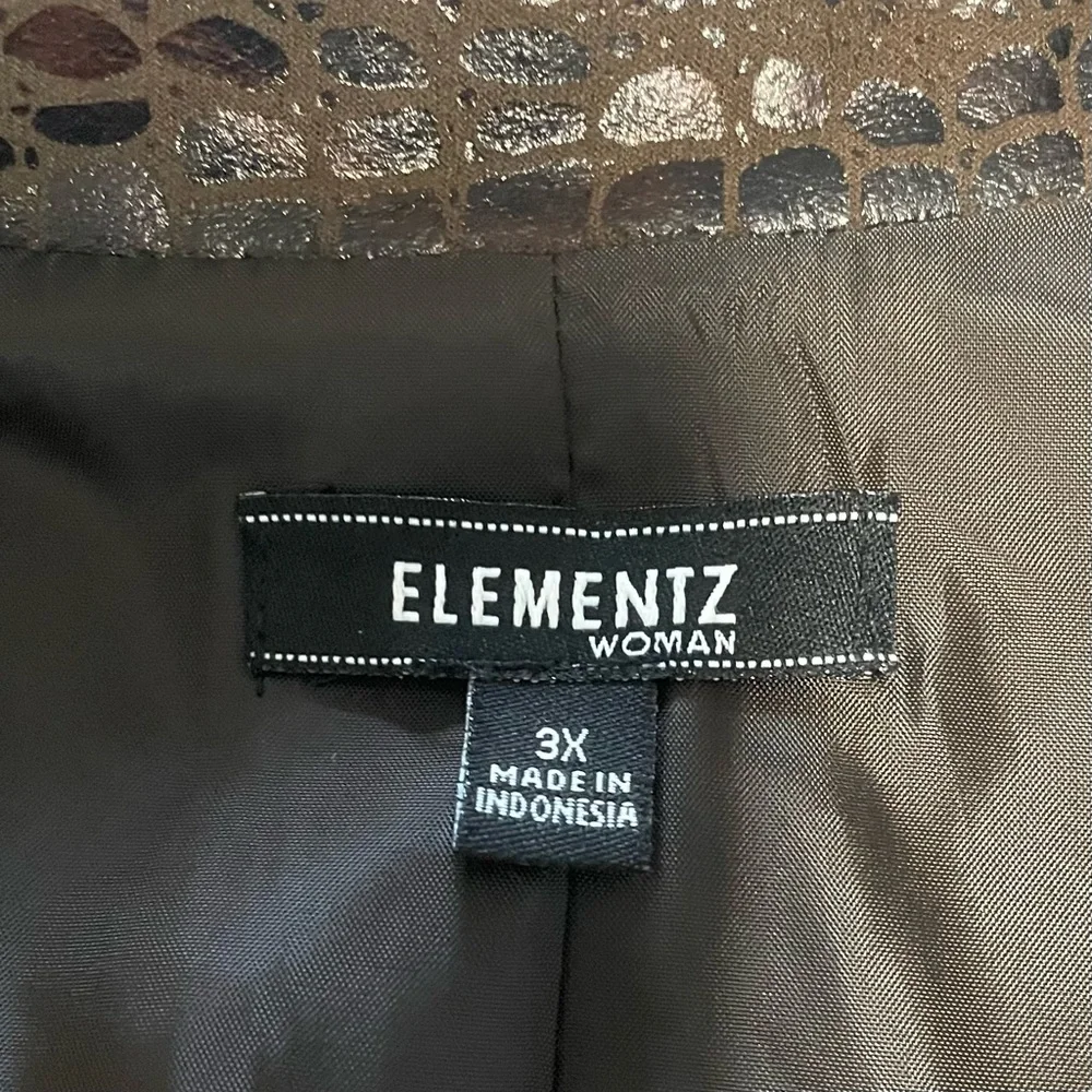 Elementz Woman Brown Faux Croc Skin zip Front Jacket with Pockets‎ 3X EUC